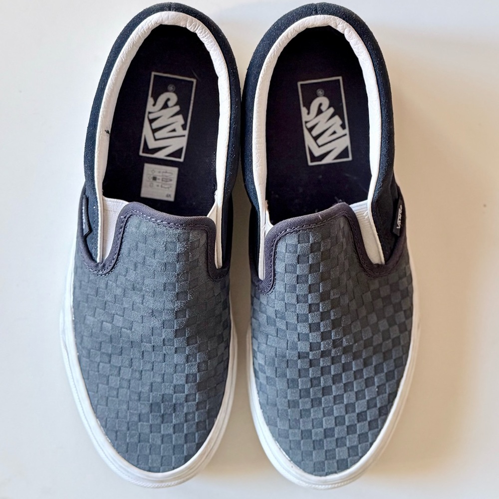 Vans Blue Grey suede Checkered Slip-On Sneakers